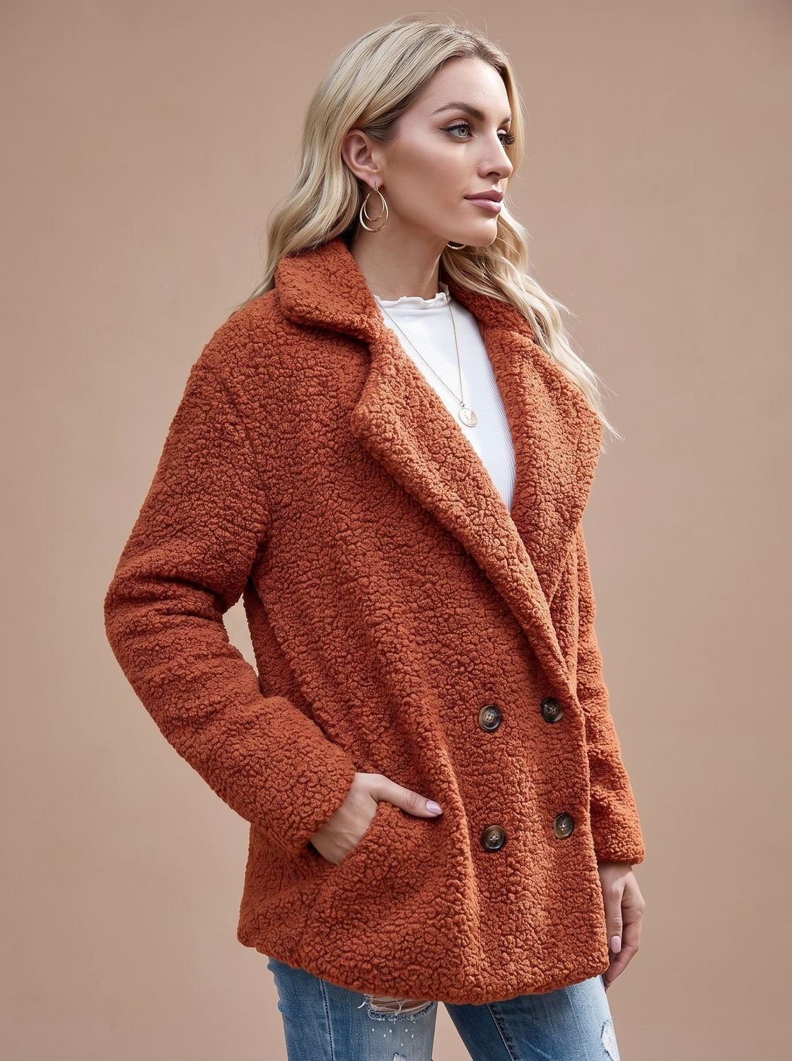 Layla | Women's Oversized Teddy Double-Breasted Notched-Lapel Jacket