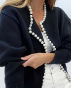 Penelope | Women's Pearl-Trim Open-Front Knit Cardigan Sweater