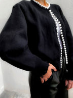 Penelope | Women's Pearl-Trim Open-Front Knit Cardigan Sweater