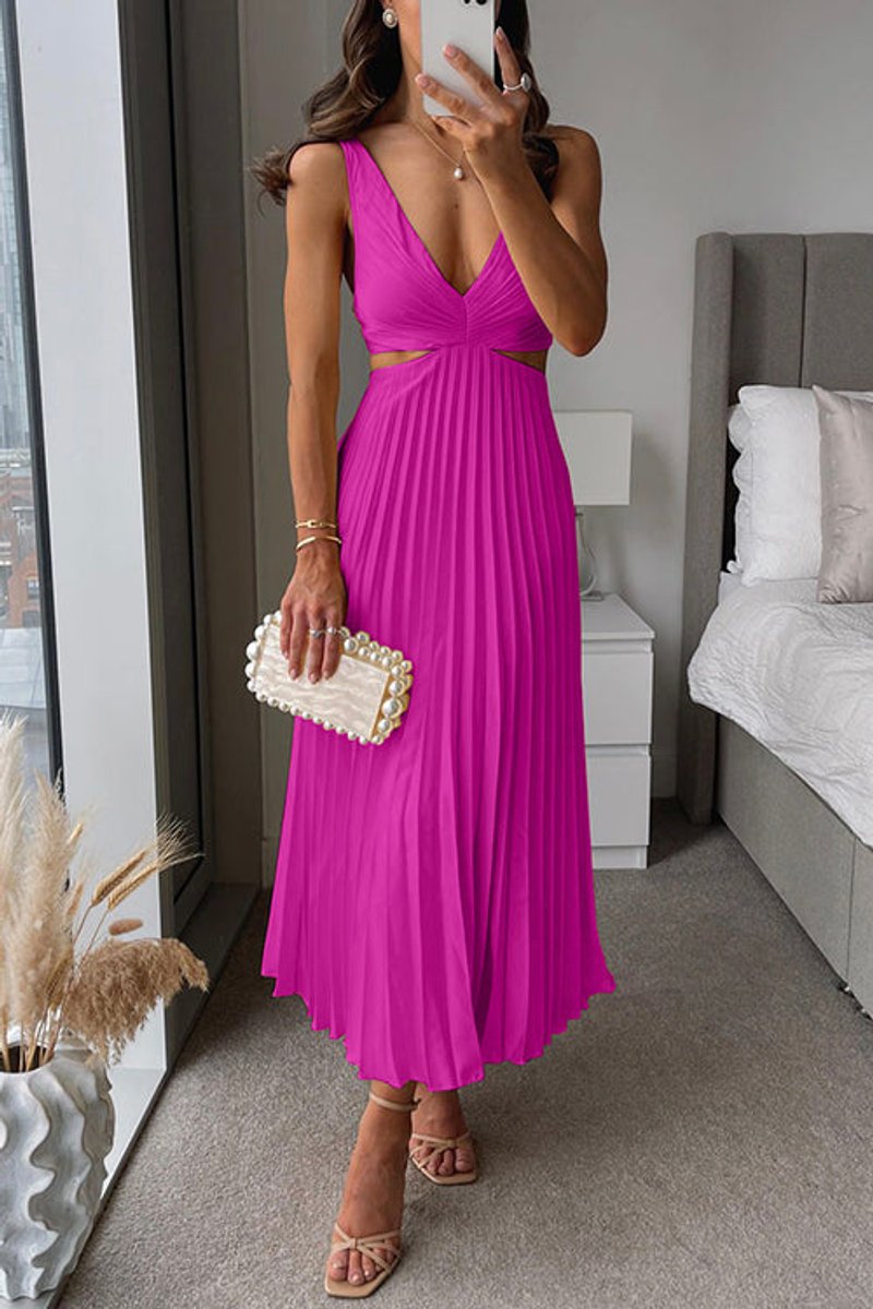 Charlotte | Women's Pleated Cutout Maxi Cocktail Party Dress V-Neck