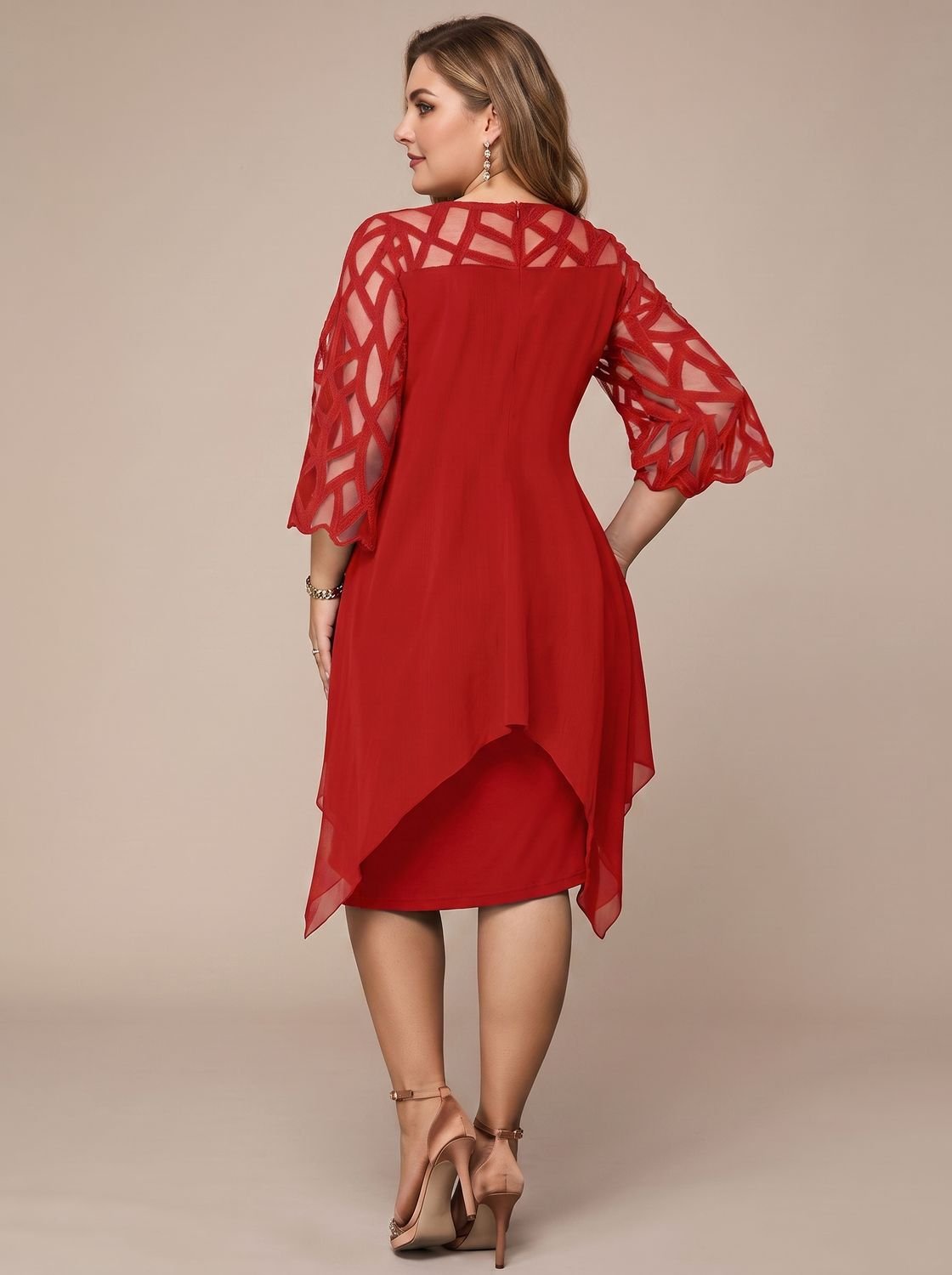 Charlotte | Women's Plus Size Lace-Yoke Chiffon Overlay Midi Dress