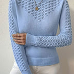 Layla | Women's Pointelle-Knit Round Neck Long Sleeve Sweater
