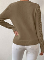 Layla | Women's Pointelle-Knit Round Neck Long Sleeve Sweater