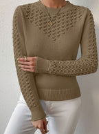 Layla | Women's Pointelle-Knit Round Neck Long Sleeve Sweater