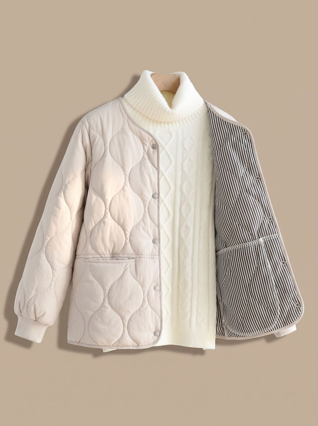 Isabella | Women's Quilted Cotton-Padded V-Neck Snap-Button Jacket