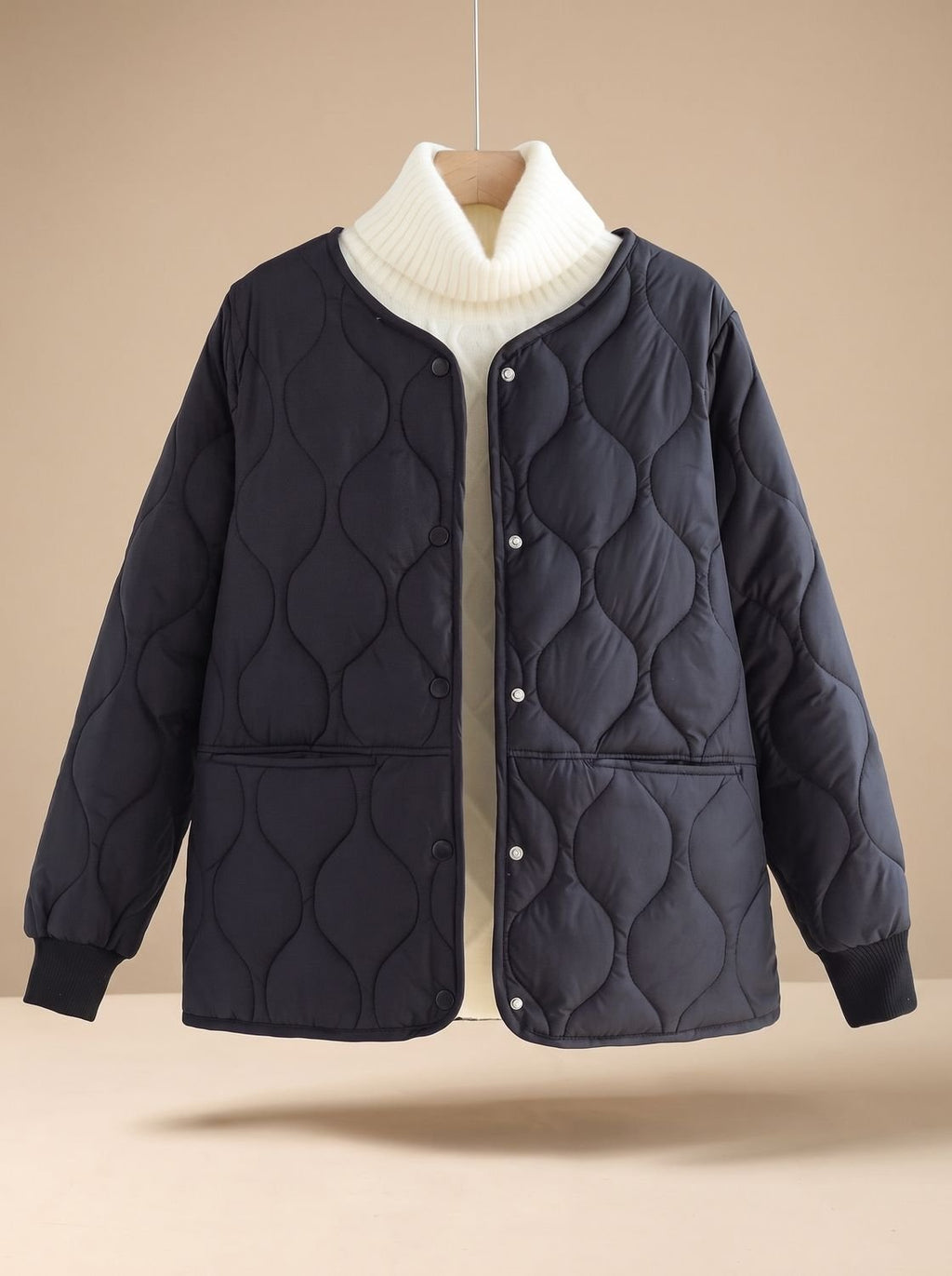Isabella | Women's Quilted Cotton-Padded V-Neck Snap-Button Jacket