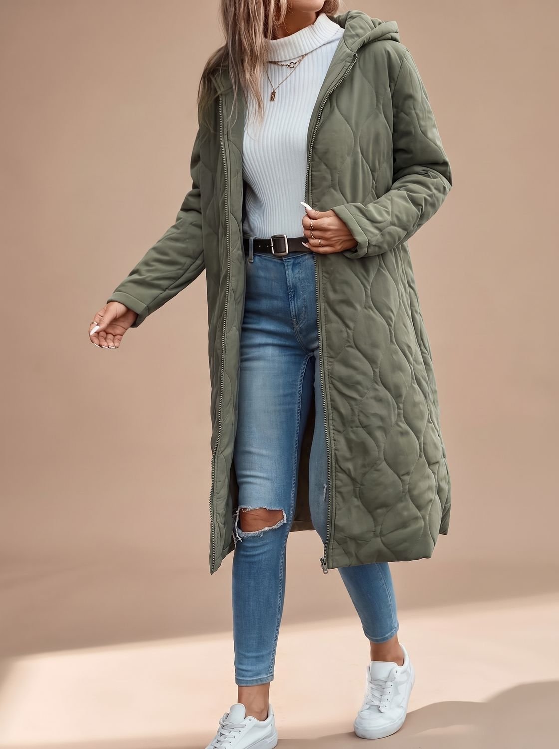 Madison | Women's Quilted Hooded Puffer Jacket Long Zip-Up Coat