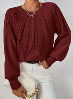 Sophia | Women's Relaxed Cable-Knit Lantern Sleeve Sweater
