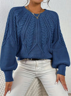 Sophia | Women's Relaxed Cable-Knit Lantern Sleeve Sweater