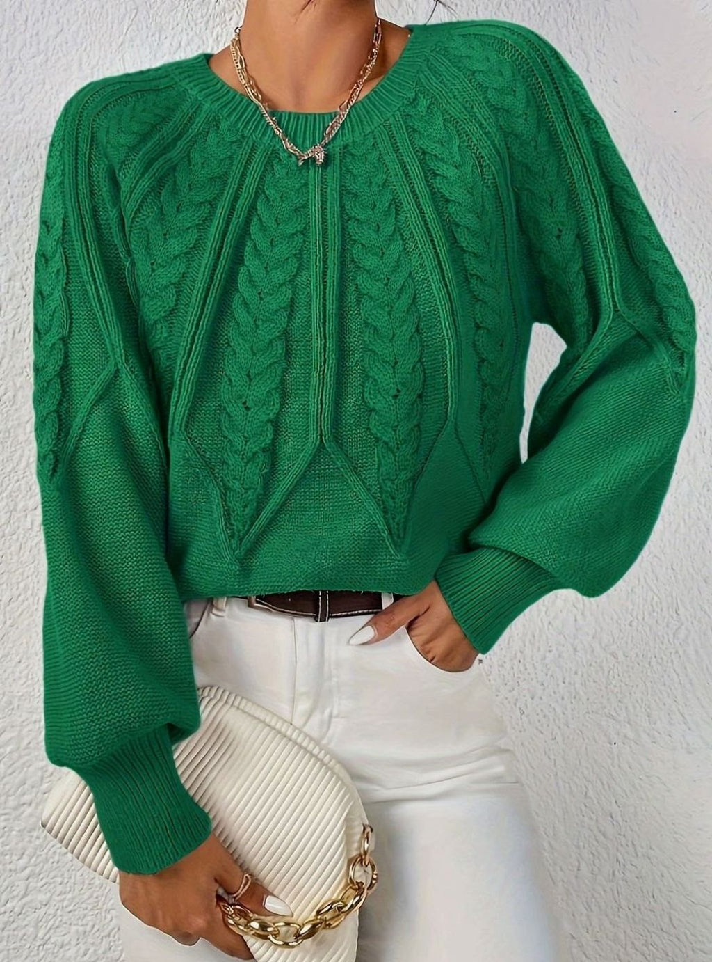Sophia | Women's Relaxed Cable-Knit Lantern Sleeve Sweater