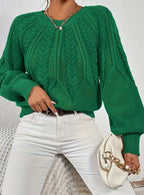 Sophia | Women's Relaxed Cable-Knit Lantern Sleeve Sweater