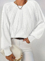 Sophia | Women's Relaxed Cable-Knit Lantern Sleeve Sweater
