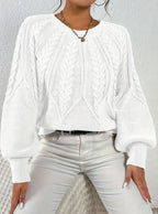 Sophia | Women's Relaxed Cable-Knit Lantern Sleeve Sweater