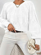 Sophia | Women's Relaxed Cable-Knit Lantern Sleeve Sweater
