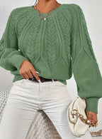 Sophia | Women's Relaxed Cable-Knit Lantern Sleeve Sweater