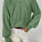 Sophia | Women's Relaxed Cable-Knit Lantern Sleeve Sweater