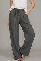 Amelia | Women's Relaxed Drawstring Wide Leg Pants Linen Autumn