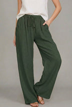 Amelia | Women's Relaxed Drawstring Wide Leg Pants Linen Autumn