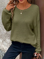 Camila | Women's Relaxed Drop-Shoulder Waffle-Knit Round-Neck Sweater