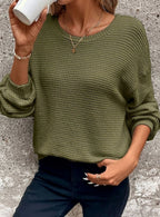Camila | Women's Relaxed Drop-Shoulder Waffle-Knit Round-Neck Sweater