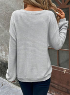 Camila | Women's Relaxed Drop-Shoulder Waffle-Knit Round-Neck Sweater