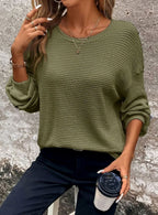 Camila | Women's Relaxed Drop-Shoulder Waffle-Knit Round-Neck Sweater
