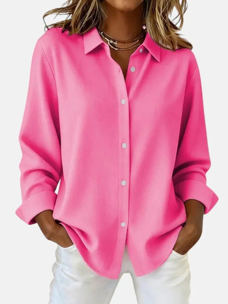 Mia | Women's Relaxed-Fit Button-Down Long-Sleeve Collared Blouse