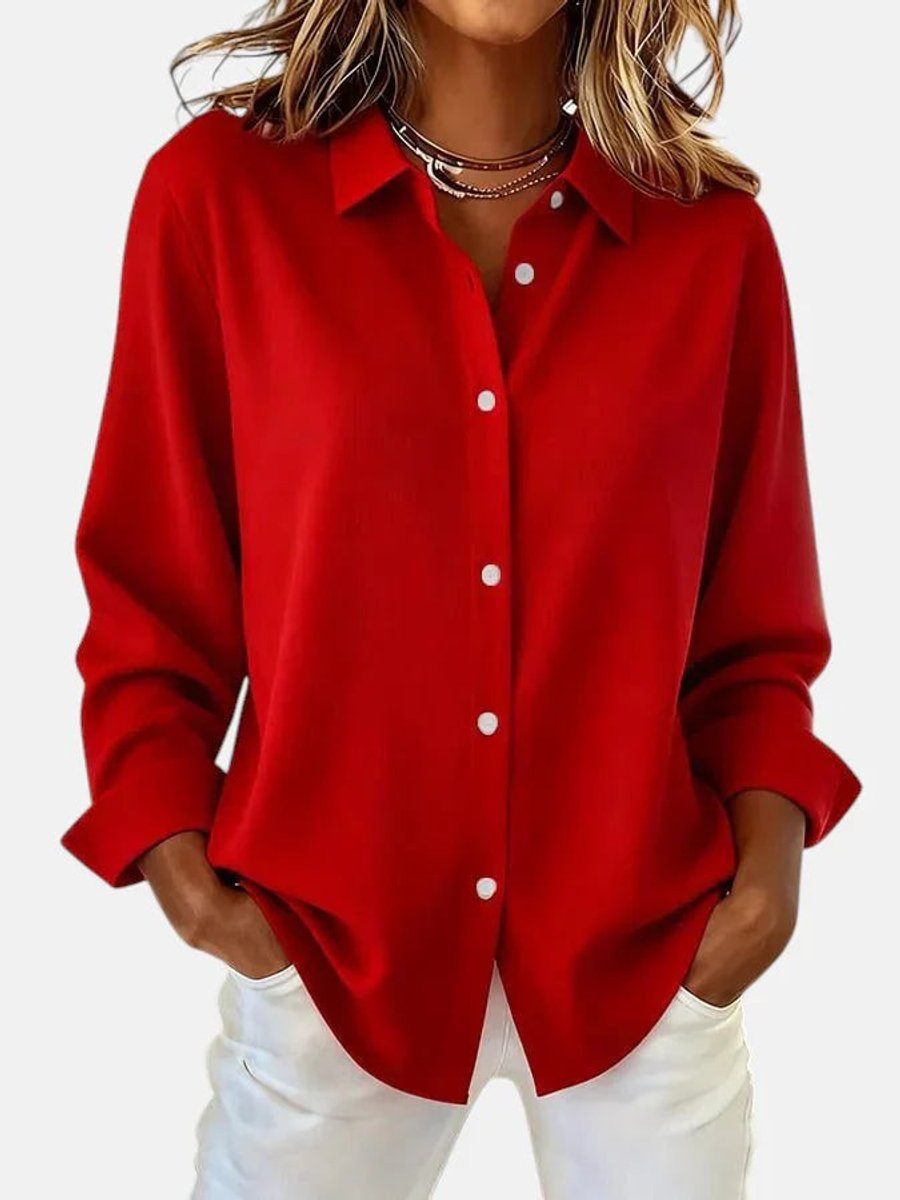Mia | Women's Relaxed-Fit Button-Down Long-Sleeve Collared Blouse