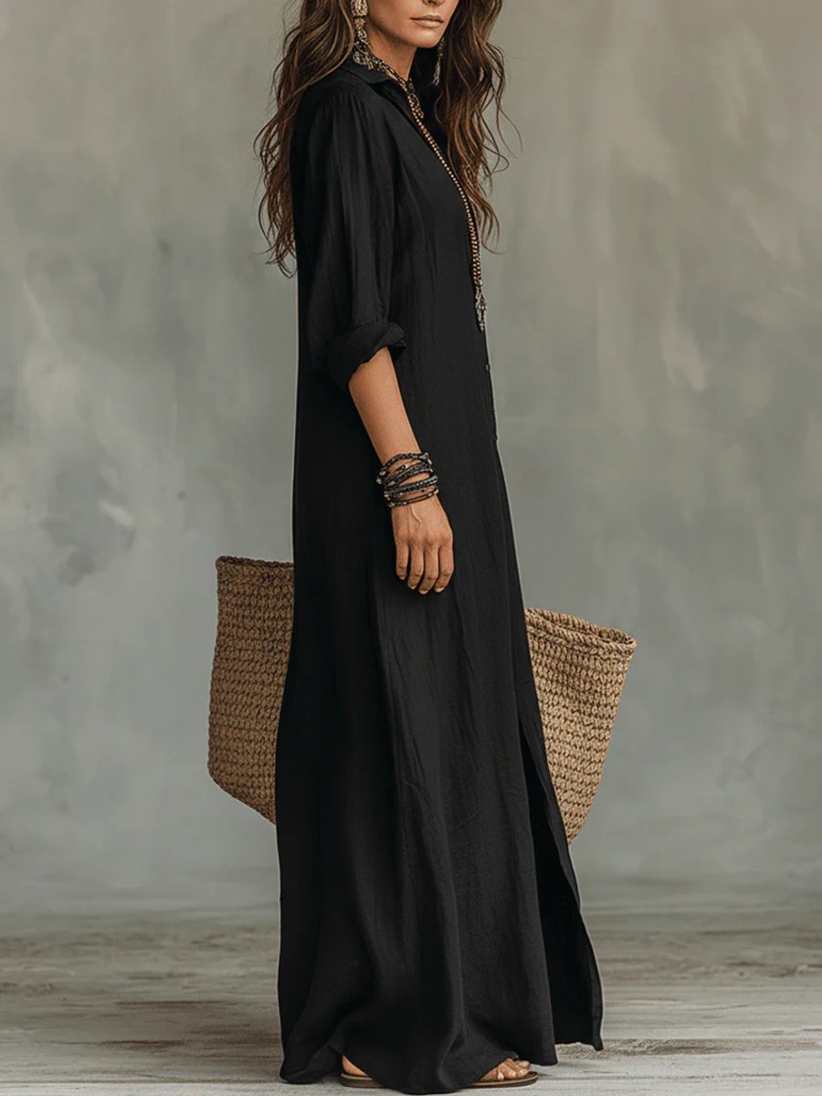 Scarlett | Women's Relaxed-Fit Button-Down Long Sleeve Maxi Shirt Dress