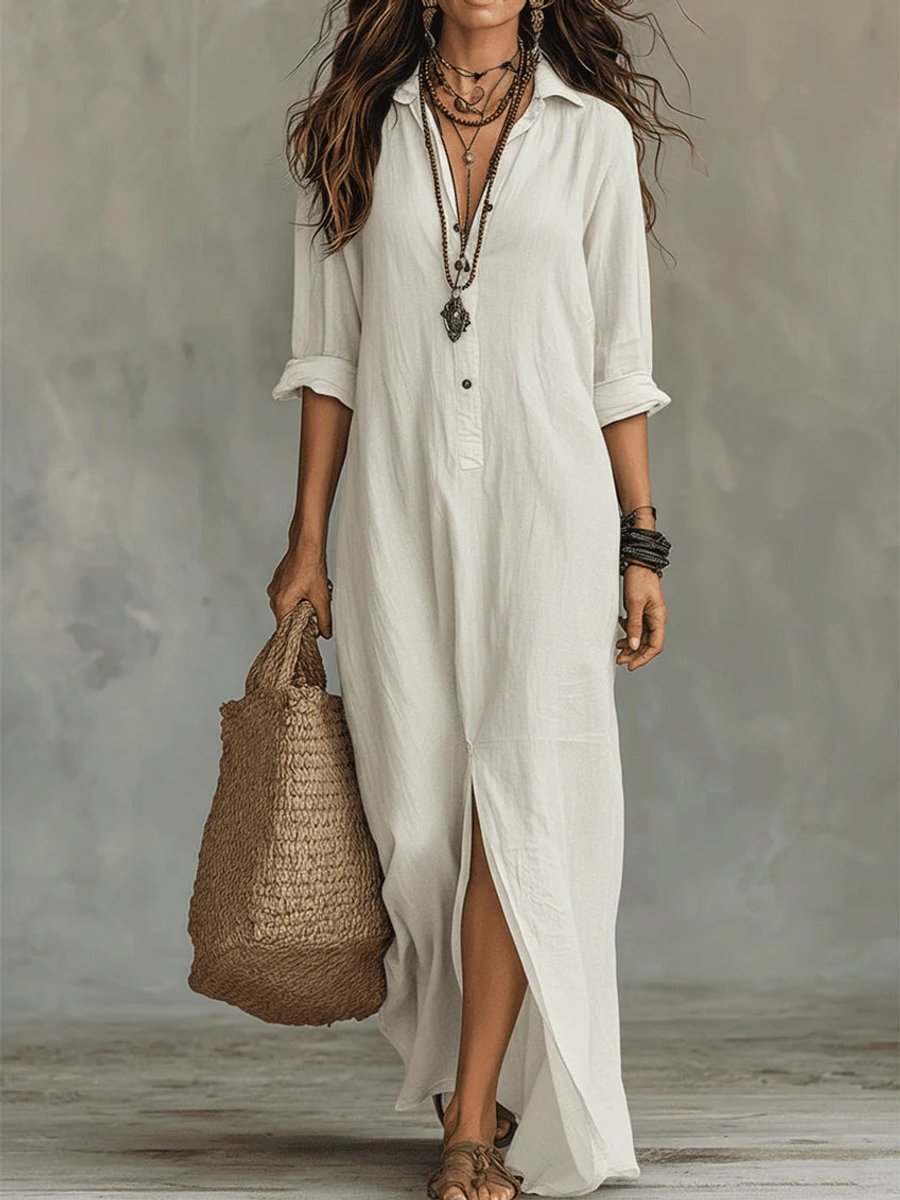 Scarlett | Women's Relaxed-Fit Button-Down Long Sleeve Maxi Shirt Dress