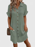 Penelope | Women's Relaxed-Fit Button-Down Short Sleeve Shirt Dress