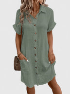 Penelope | Women's Relaxed-Fit Button-Down Short Sleeve Shirt Dress