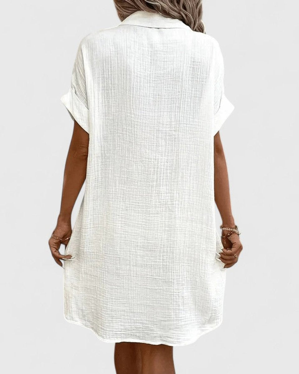 Penelope | Women's Relaxed-Fit Button-Down Short Sleeve Shirt Dress