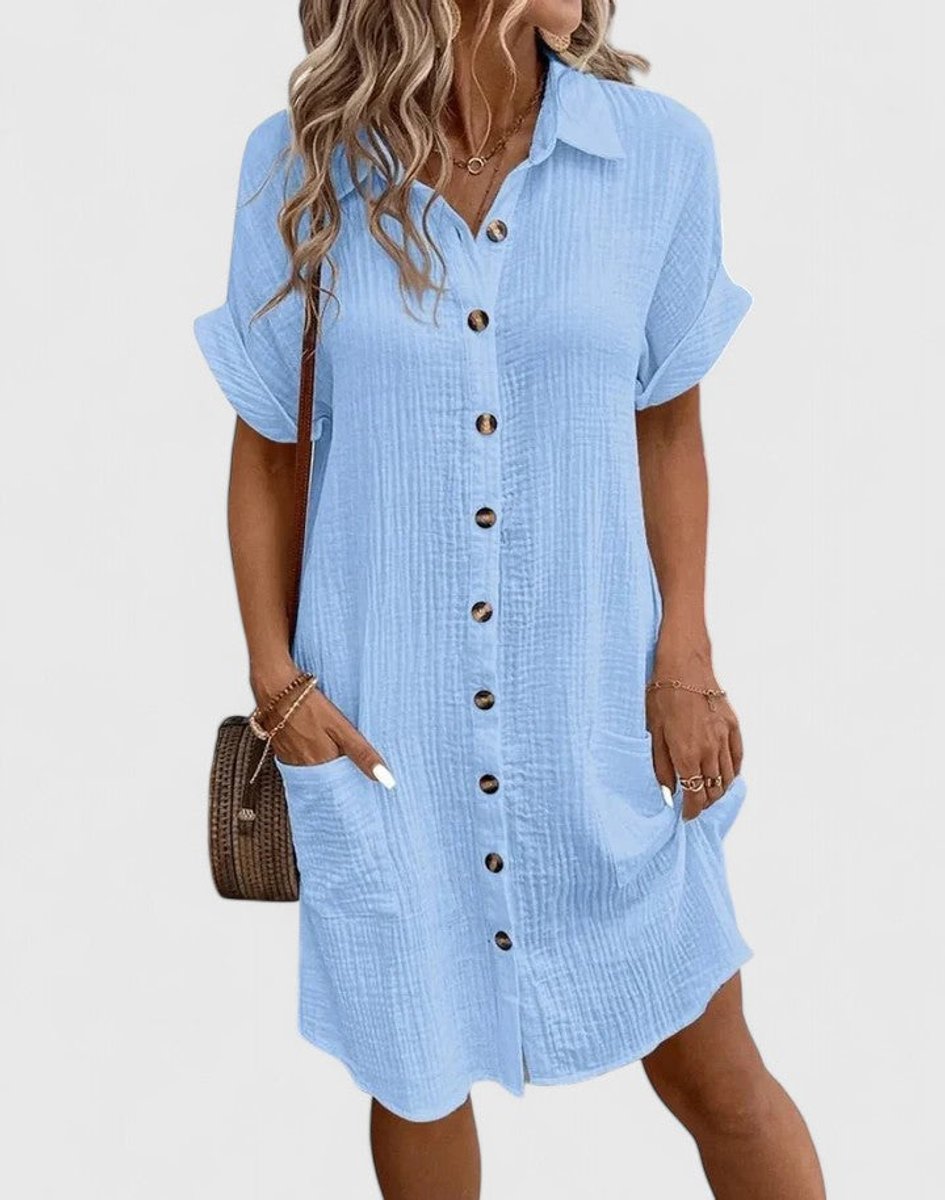 Penelope | Women's Relaxed-Fit Button-Down Short Sleeve Shirt Dress
