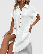 Penelope | Women's Relaxed-Fit Button-Down Short Sleeve Shirt Dress