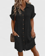 Penelope | Women's Relaxed-Fit Button-Down Short Sleeve Shirt Dress