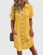 Penelope | Women's Relaxed-Fit Button-Down Short Sleeve Shirt Dress