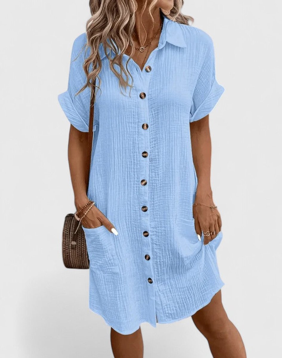 Penelope | Women's Relaxed-Fit Button-Down Short Sleeve Shirt Dress