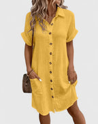 Penelope | Women's Relaxed-Fit Button-Down Short Sleeve Shirt Dress