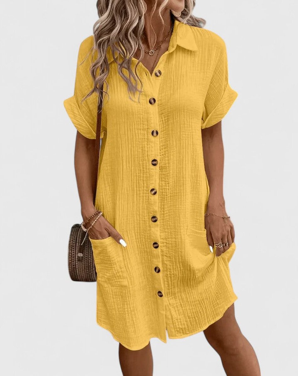 Penelope | Women's Relaxed-Fit Button-Down Short Sleeve Shirt Dress