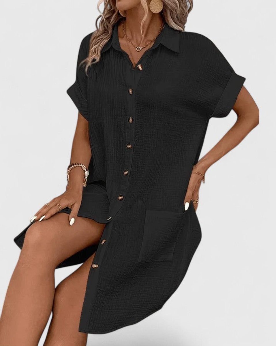 Penelope | Women's Relaxed-Fit Button-Down Short Sleeve Shirt Dress