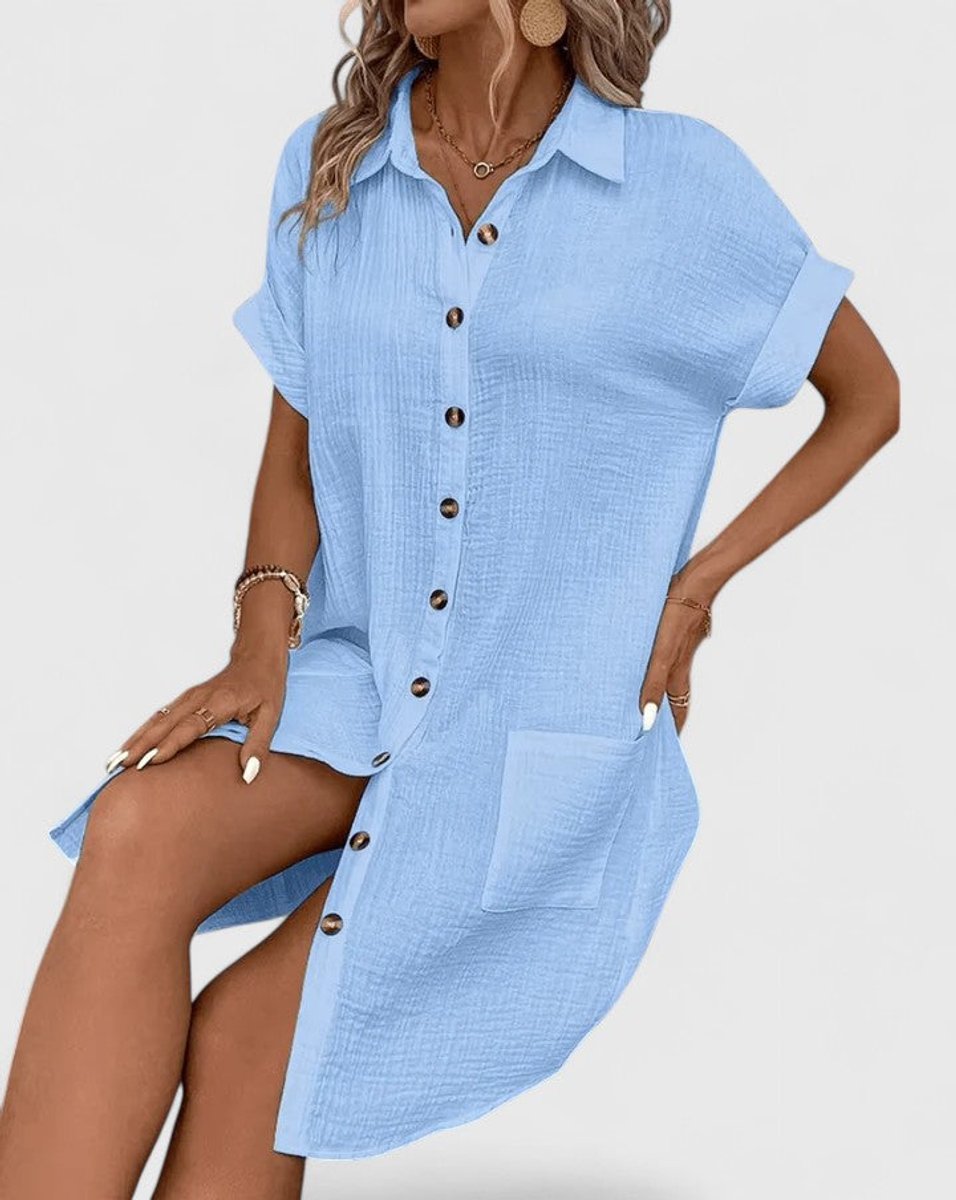 Penelope | Women's Relaxed-Fit Button-Down Short Sleeve Shirt Dress