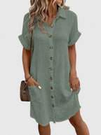 Penelope | Women's Relaxed-Fit Button-Down Short Sleeve Shirt Dress