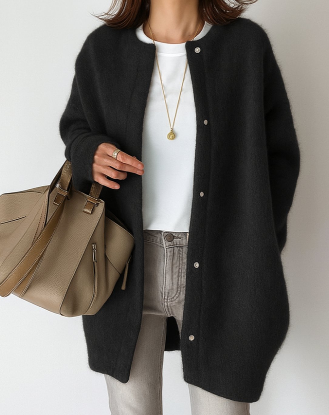 Mia | Women's Relaxed-Fit Button-Front Crew Neck Cardigan Sweater