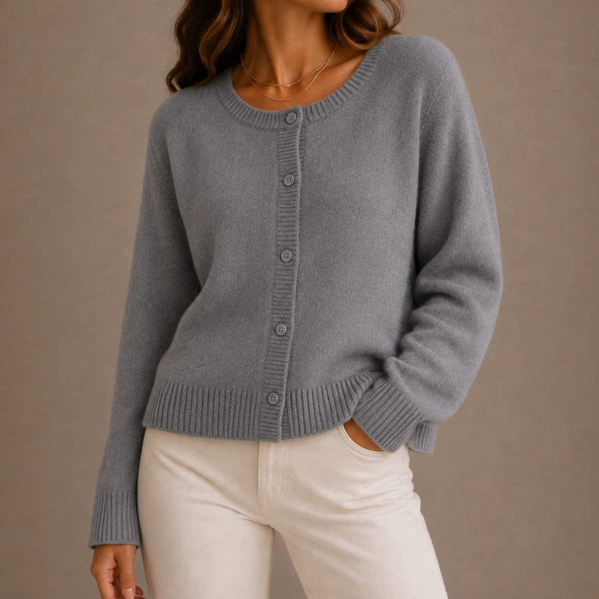 Olivia | Women's Relaxed-Fit Button-Up Round Neck Knit Cardigan