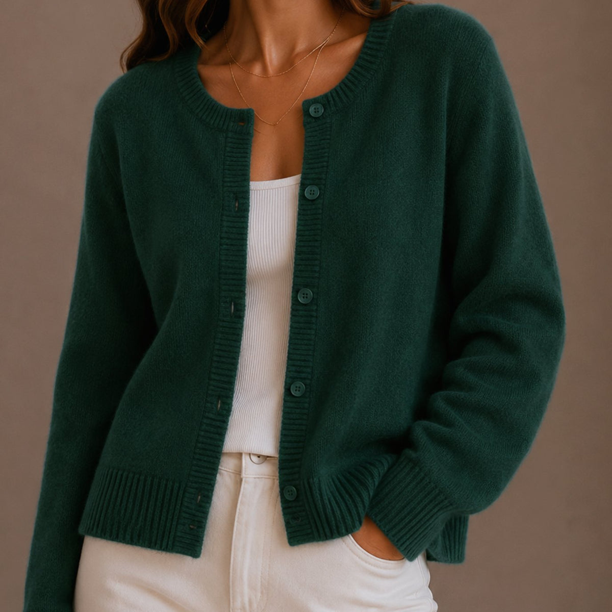 Olivia | Women's Relaxed-Fit Button-Up Round Neck Knit Cardigan