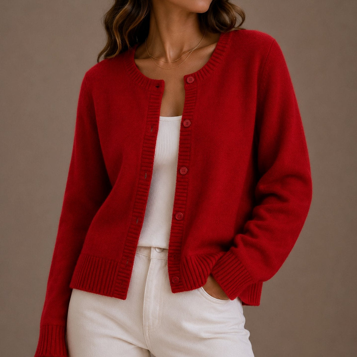 Olivia | Women's Relaxed-Fit Button-Up Round Neck Knit Cardigan