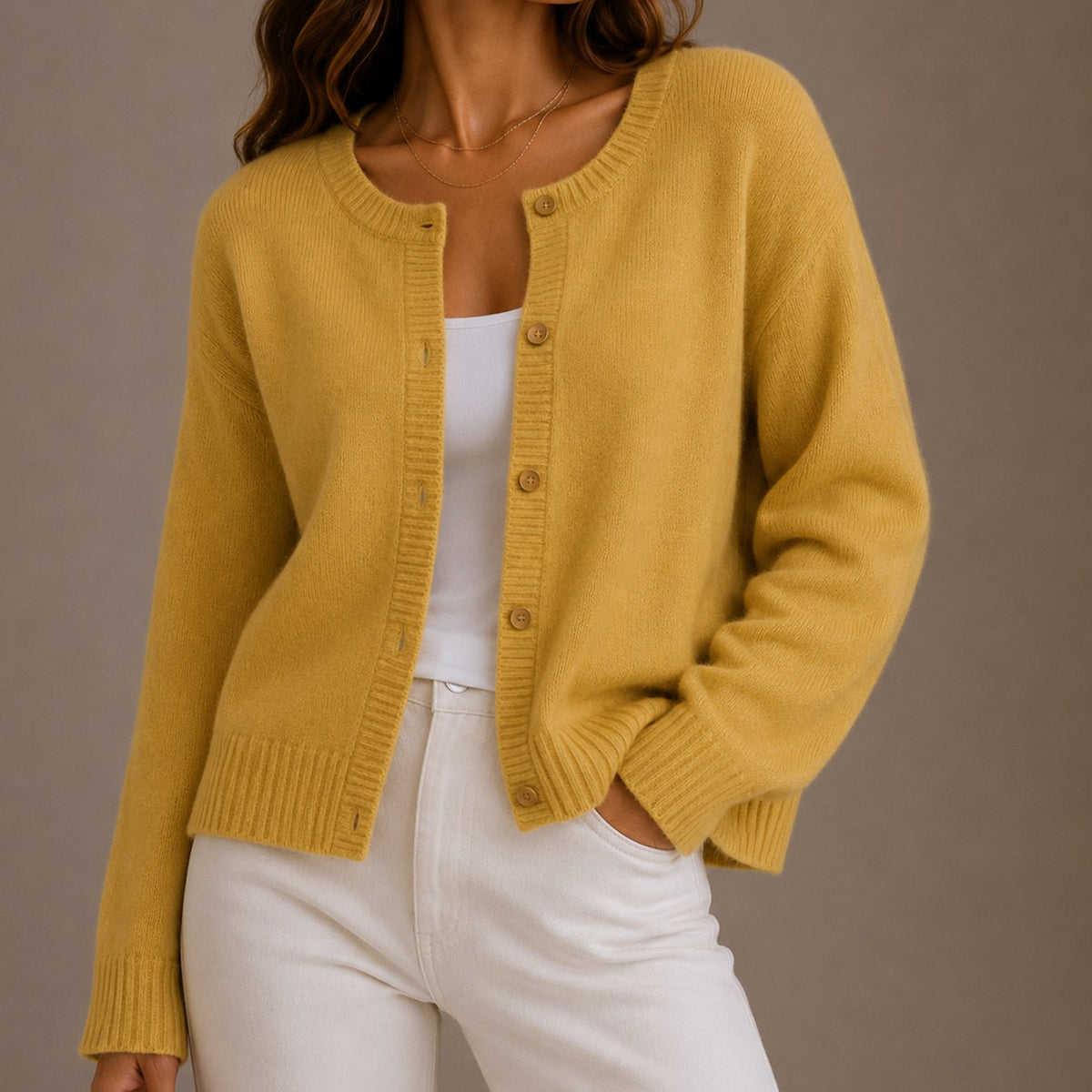 Olivia | Women's Relaxed-Fit Button-Up Round Neck Knit Cardigan
