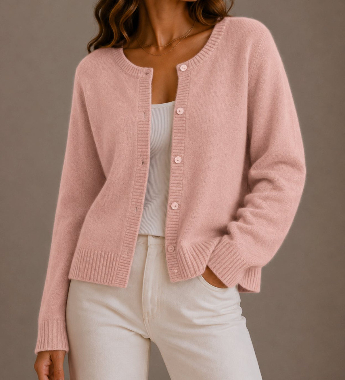 Olivia | Women's Relaxed-Fit Button-Up Round Neck Knit Cardigan