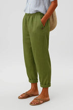 Scarlett | Women's Relaxed-Fit Elastic-Waist Cuffed Linen Pants